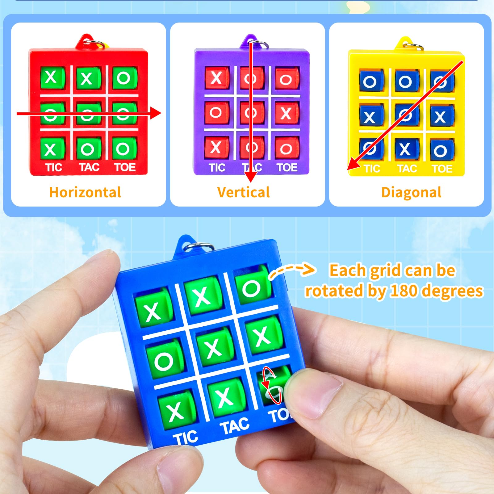 36Pcs Tic Tac Toe Game Keychain for Kids Ages 4-8 8-12, Fidget